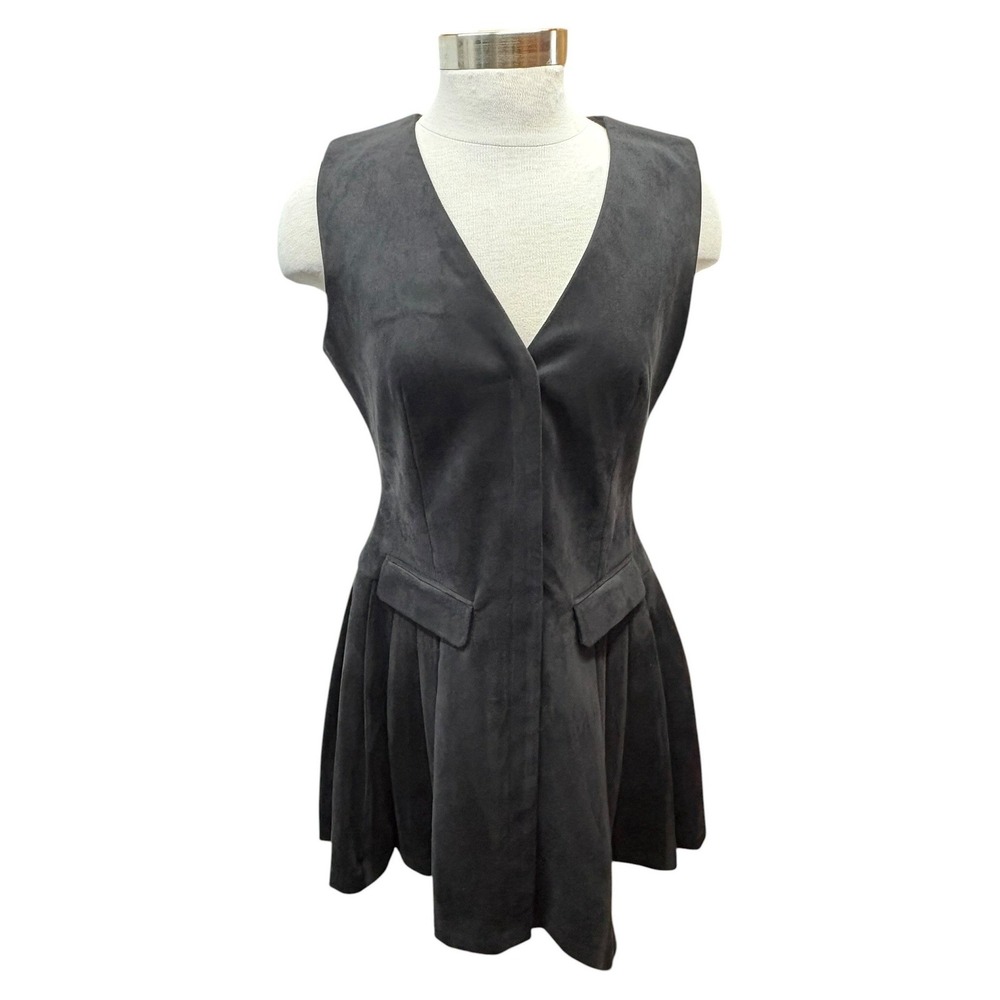 Camila Coelho Black Sleeveless Pleated Mini Dress Tailored Chic Designer S